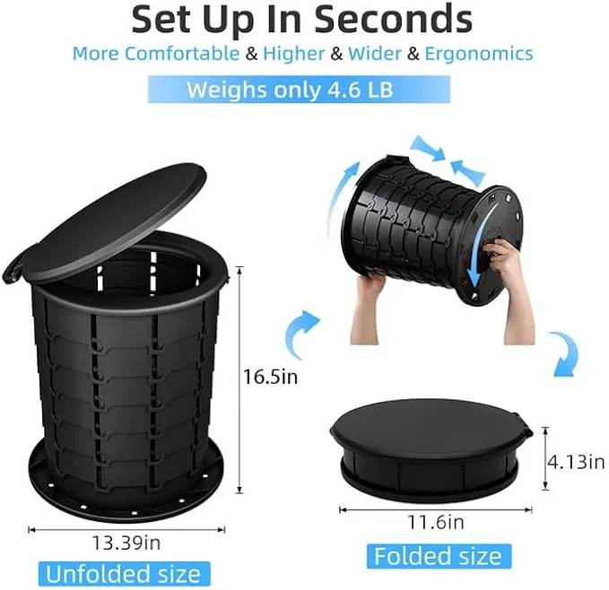 Portable Toilet for Camping, Luggable Loo Cortable Toilet, Adjustable Height Travel Toilet for Adults Kids, Foldable Portable Toilet for Camping Car Hiking Boat Trips Beach