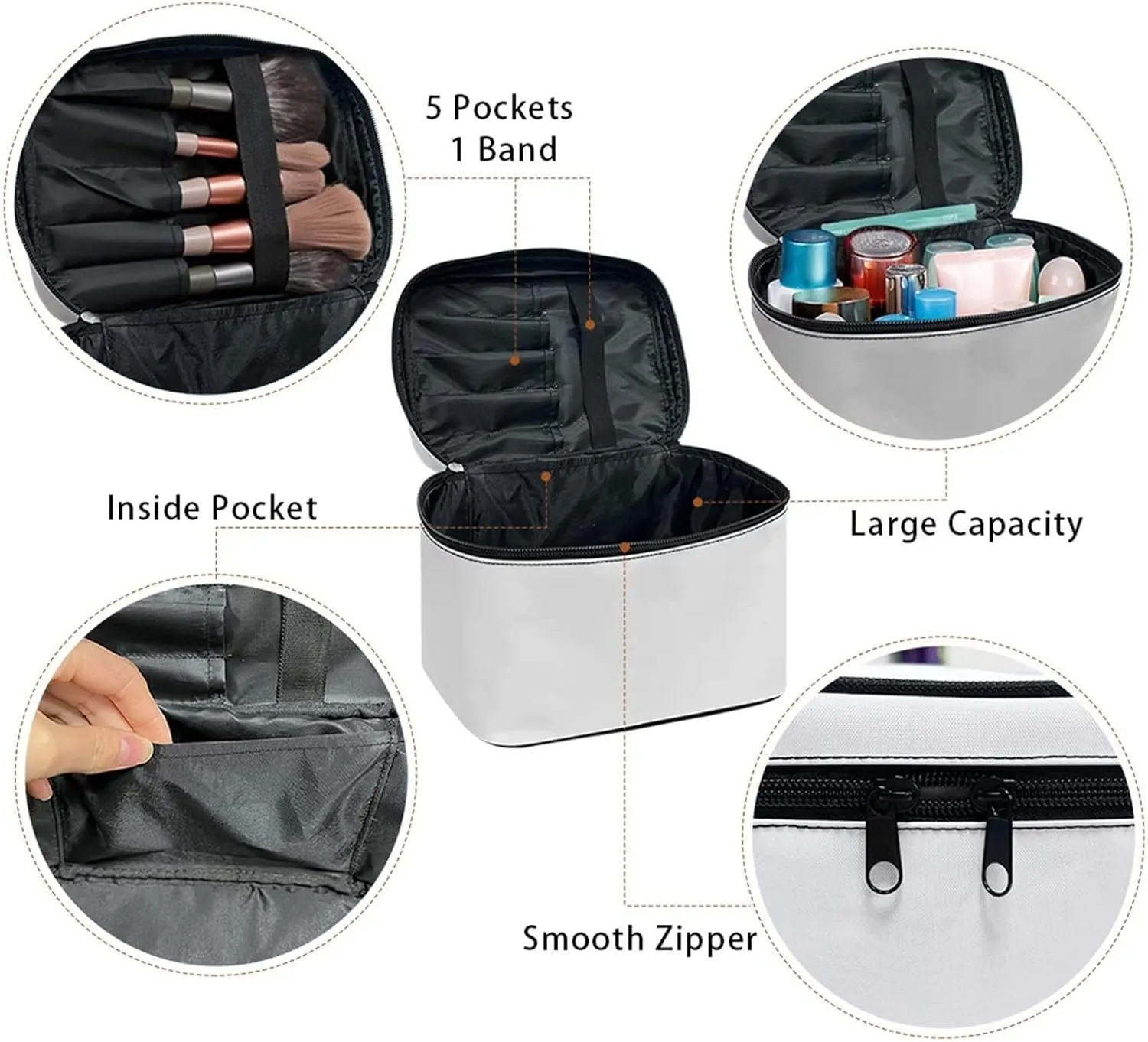 Portable Toiletry Bag Mushroom Snail Moth Floral Galaxy Black Make Up Case Bag Casual Cosmetic Storage Bag with Handle for Women