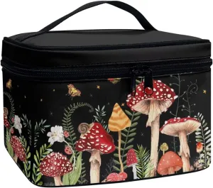 Portable Toiletry Bag Mushroom Snail Moth Floral Galaxy Black Make Up Case Bag Casual Cosmetic Storage Bag with Handle for Women