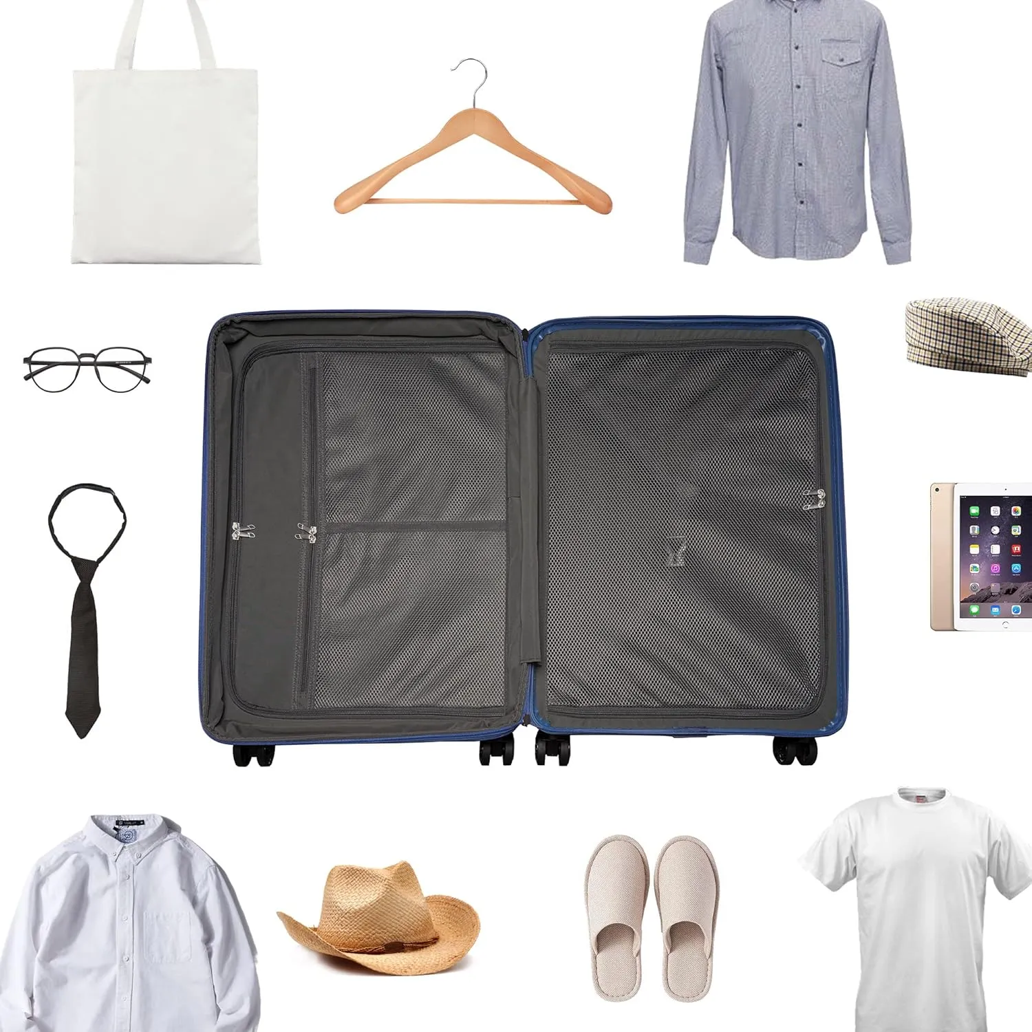 PP material Expandable Carry On Luggage Airline Approved, 20 Inch Hardside Carry On Suitcase with Wheels, Travel Harshell Spinner Small Luggage with Tsa Lock,Blue color, 20-Inch Carry-On