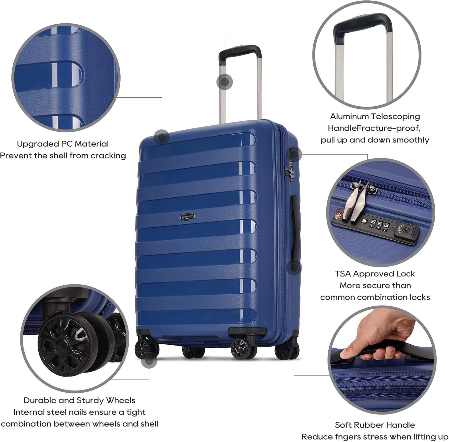 PP material Expandable Carry On Luggage Airline Approved, 20 Inch Hardside Carry On Suitcase with Wheels, Travel Harshell Spinner Small Luggage with Tsa Lock,Blue color, 20-Inch Carry-On