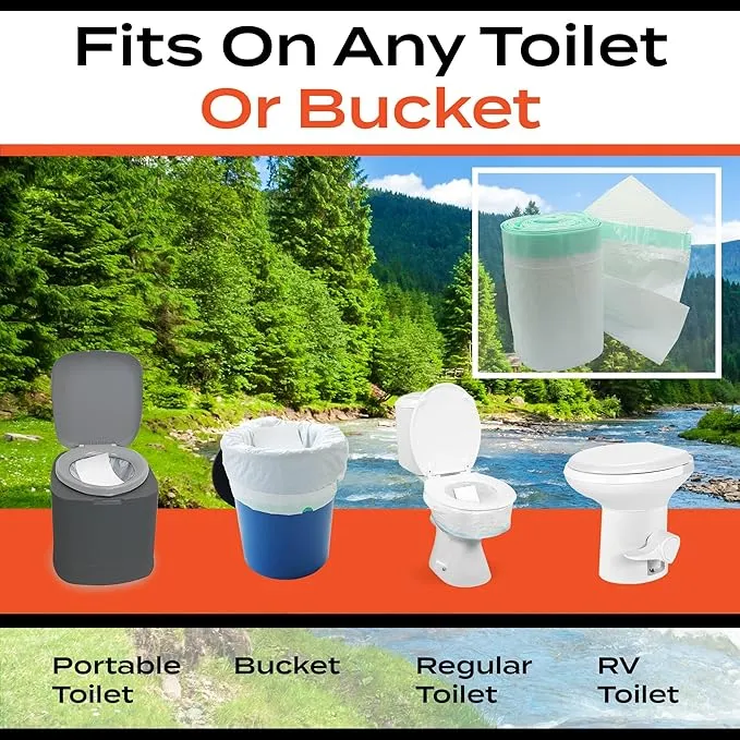 PrepWell Disposable Toilet Bags with Super Absorbent Pad (20 Count)-Leak Resistant-Universal Size Fits Any Portable Toilet or Bucket- Eliminates Odors- Great for Outdoors and Emergencies