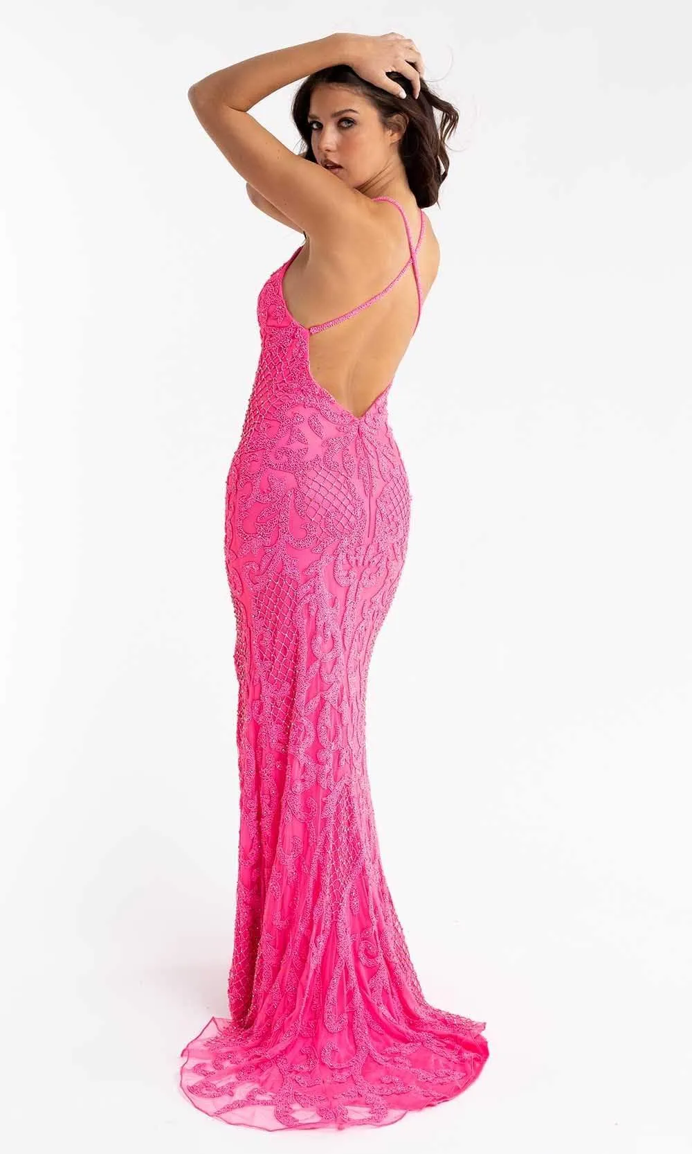 Primavera Couture - 3721 Beaded V-Neck With Slit Gown