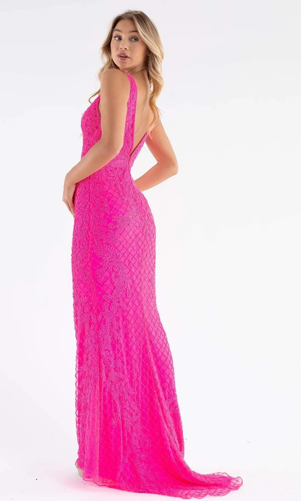 Primavera Couture - 3741 V-Neck Beaded Lace Long Gown