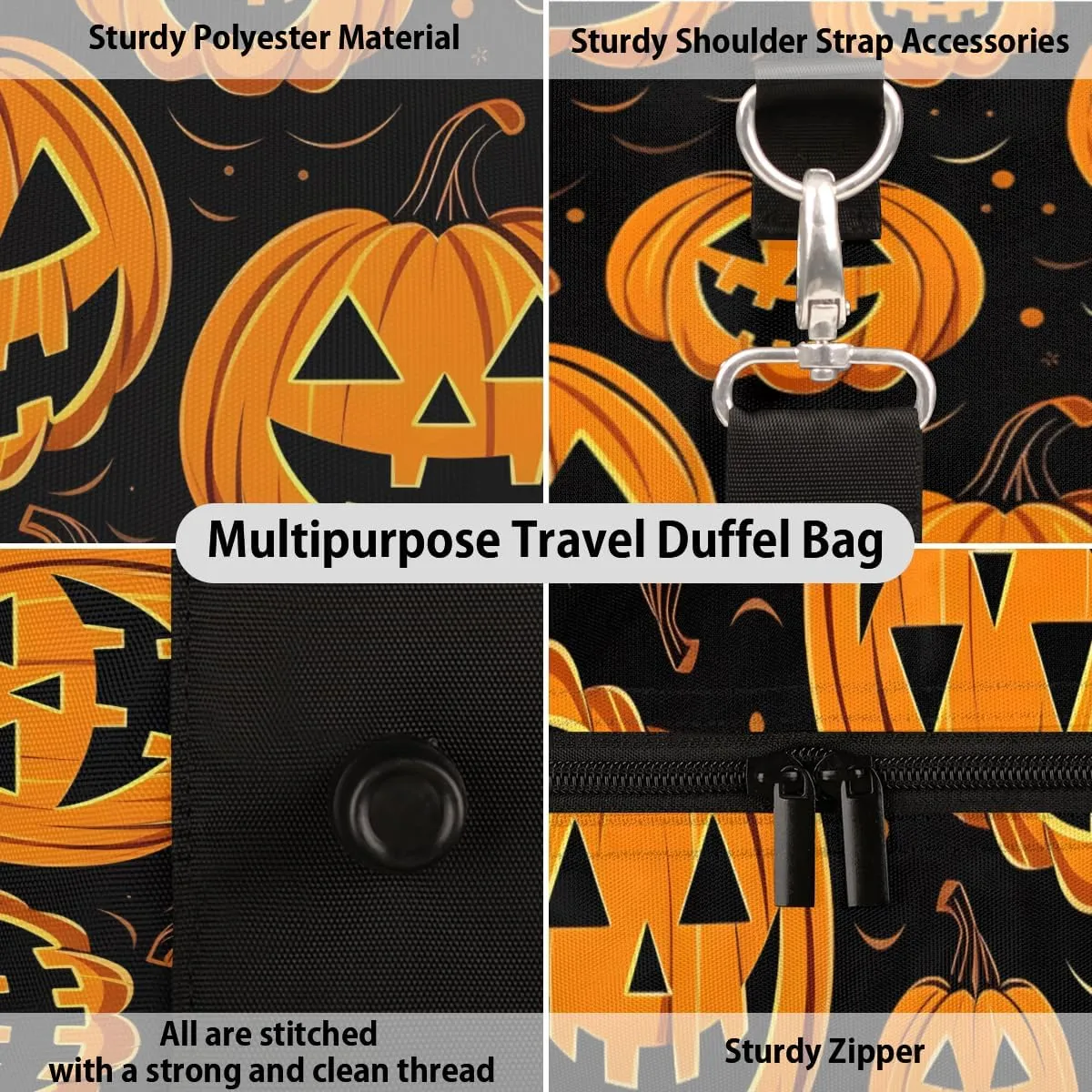Pumpkin Retro Travel Duffle Bag for Women Men Gym Duffel Foldable Bag Waterproof Weekender Cartoon Halloween Duffle Tote