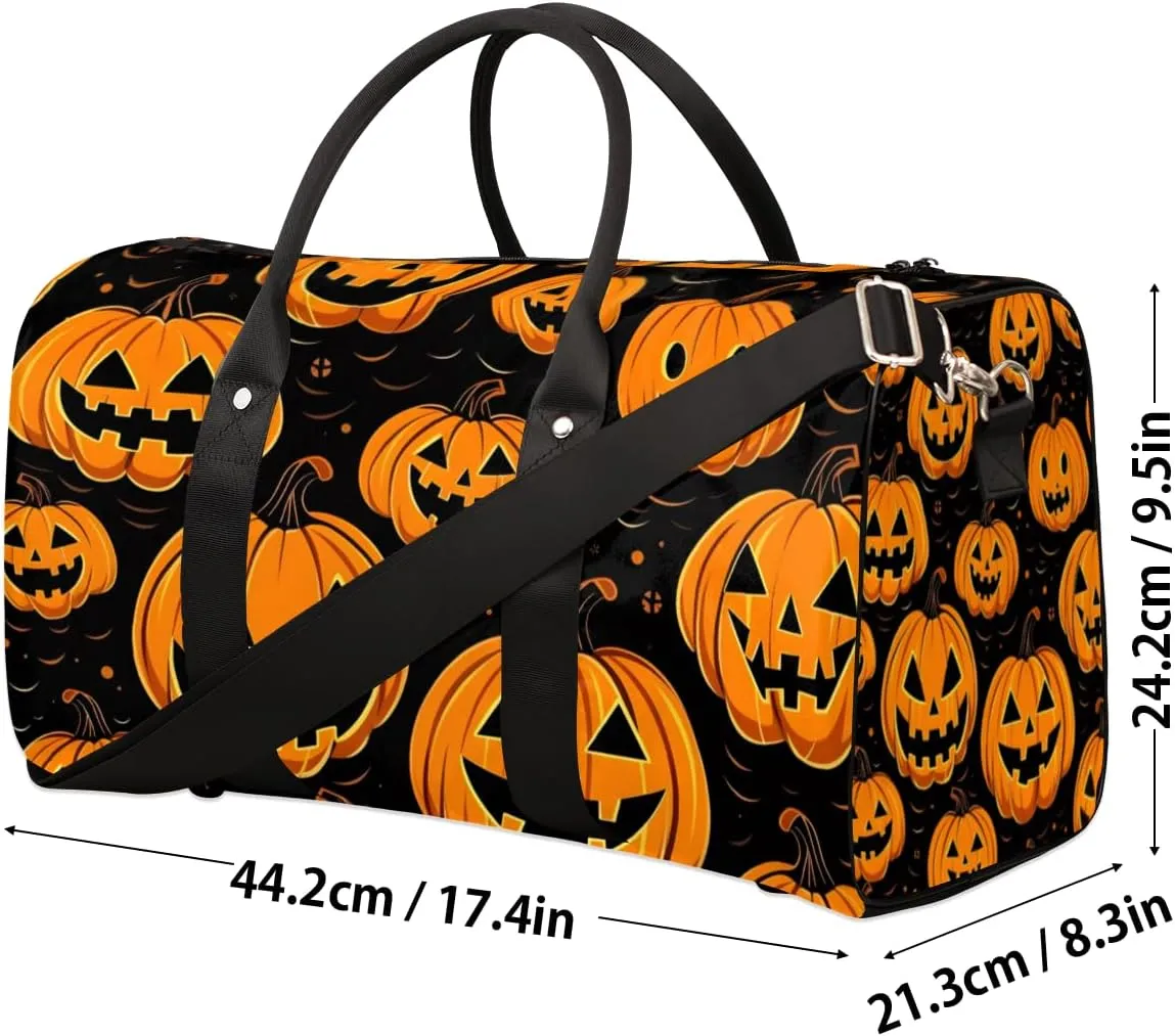 Pumpkin Retro Travel Duffle Bag for Women Men Gym Duffel Foldable Bag Waterproof Weekender Cartoon Halloween Duffle Tote