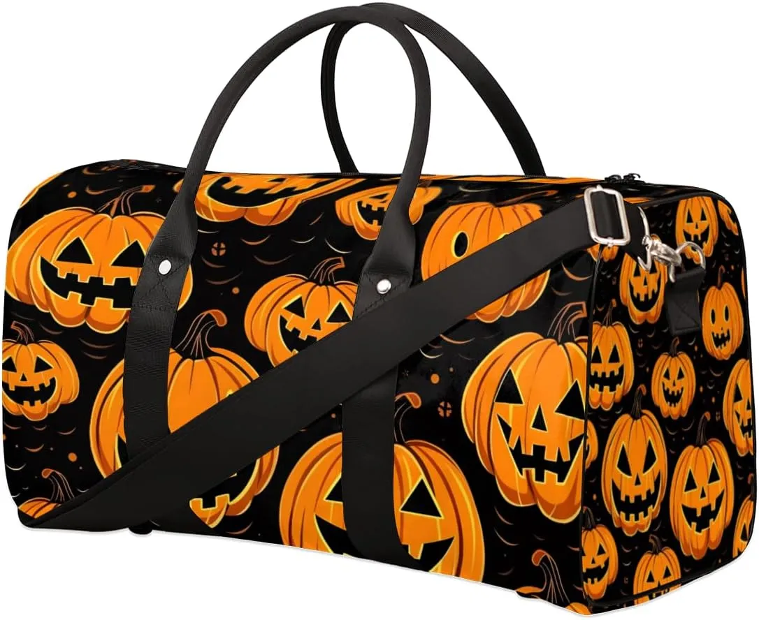 Pumpkin Retro Travel Duffle Bag for Women Men Gym Duffel Foldable Bag Waterproof Weekender Cartoon Halloween Duffle Tote
