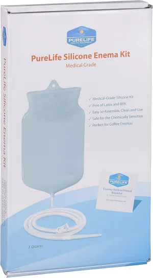 Purelife Safe Silicone Enema Bag- 2 Qt - Clear Translucent --A USA Company -Medical Grade Silicone Tubing - BPA and Latex Free - Best Compact Travel Enema Bag