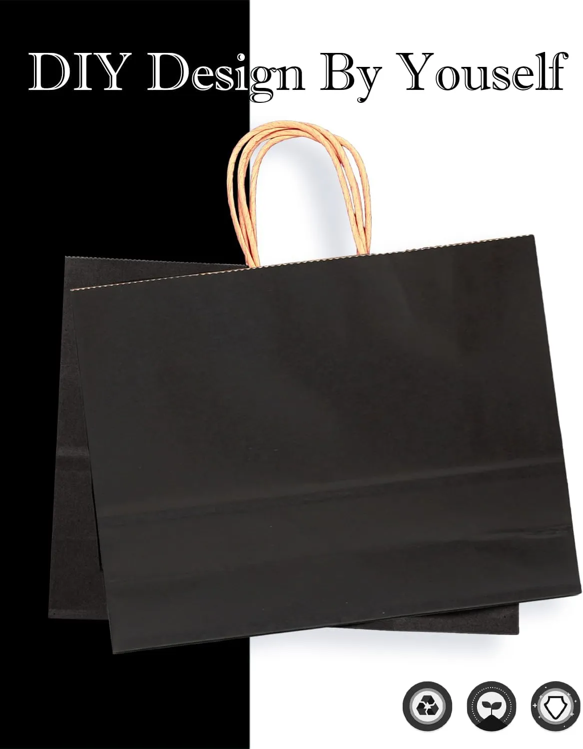 qiqee 13"x4.5"x10" Large Gift Bag with Handles Bulk 100PCS Gift Paper Bags Black Bags Multiple Uses (Wide Large)