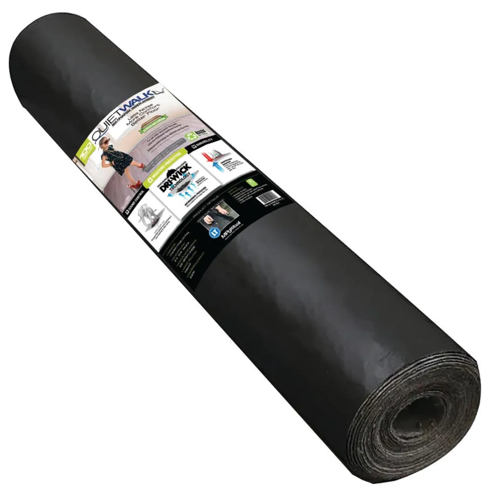 QuietWalk LV Luxury Vinyl, Laminate, or Wood Underlayment (Float, Glue, or Nail) w/Vapor Barrier- Sound Reduction, Compression Resistant, Moisture Protection 3'x16'7" Roll (Covers 50 sf) QW50LV