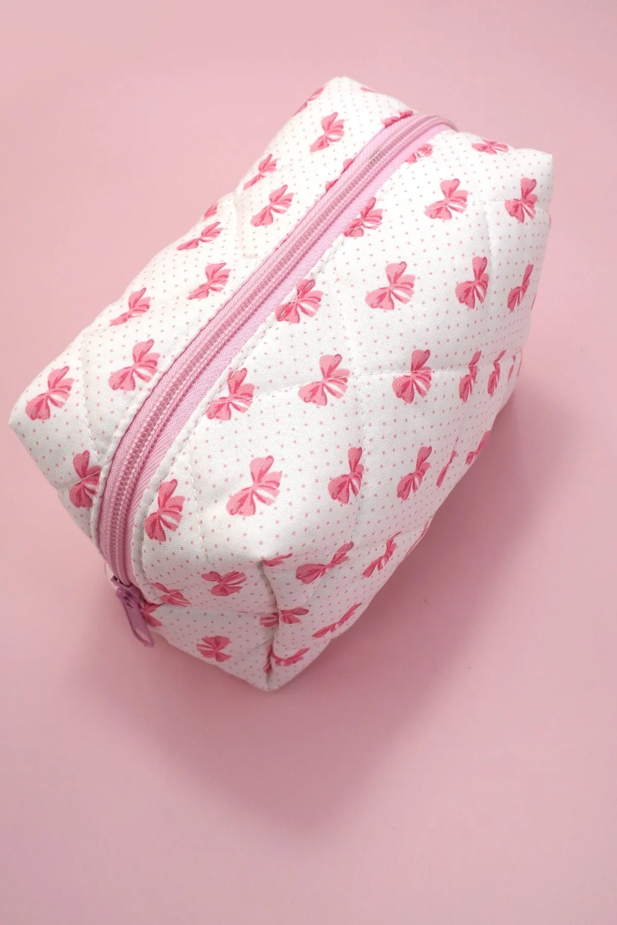 QUILTED COTTON BOW COSMETIC POUCH BAG | 40P556