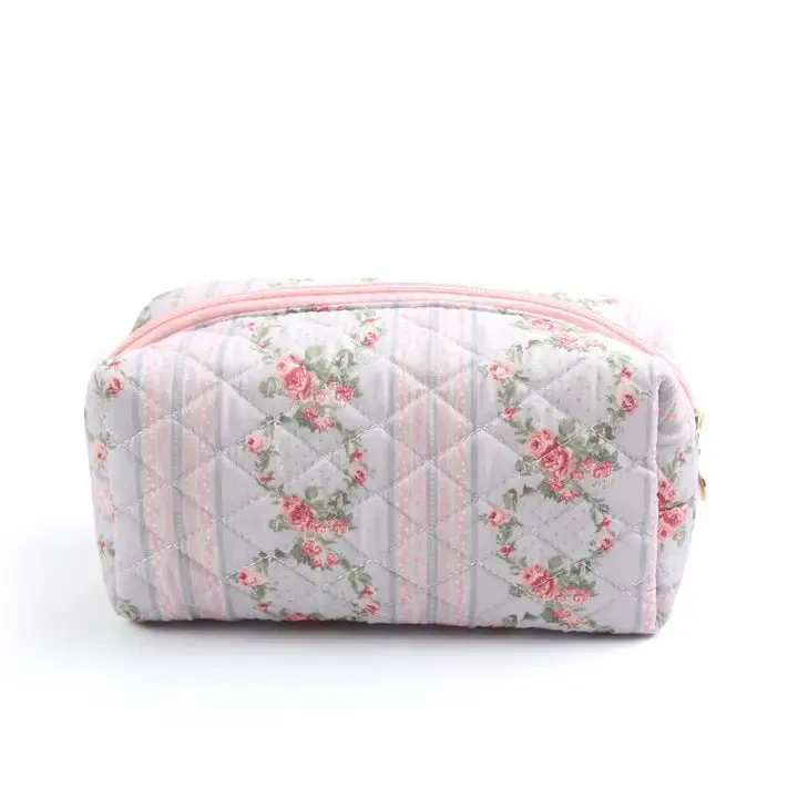 Quilted Floral Cosmetic Bag