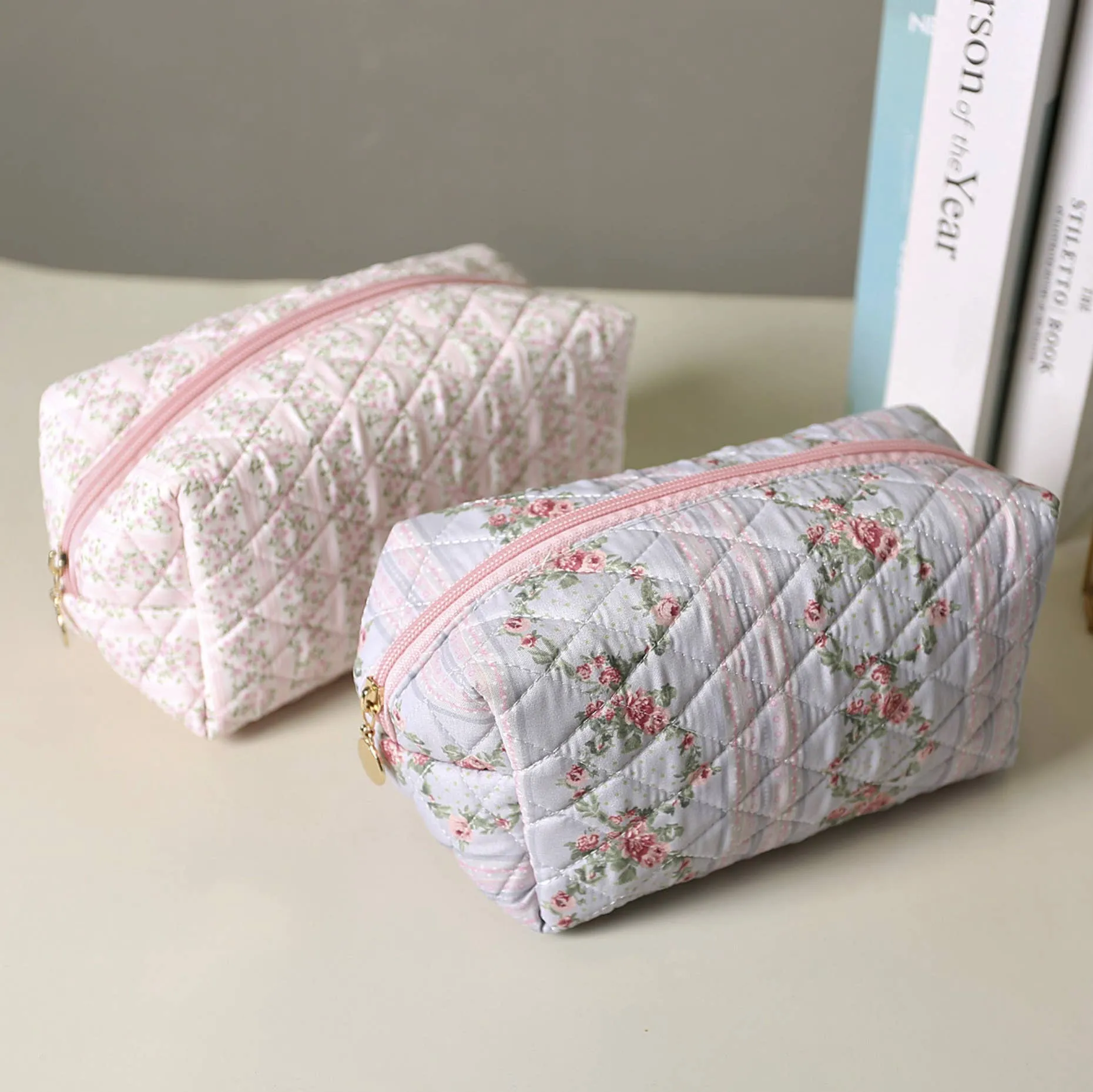 Quilted Floral Design Cosmetic Bags - TOSHA