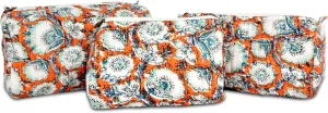 Quilted Makeup Bag, 3 PCS Cotton Large Travel Makeup Bag, Cute Floral Coquette Make up Bag Cosmetic Bag Toiletry Bag for Women Girls Orange
