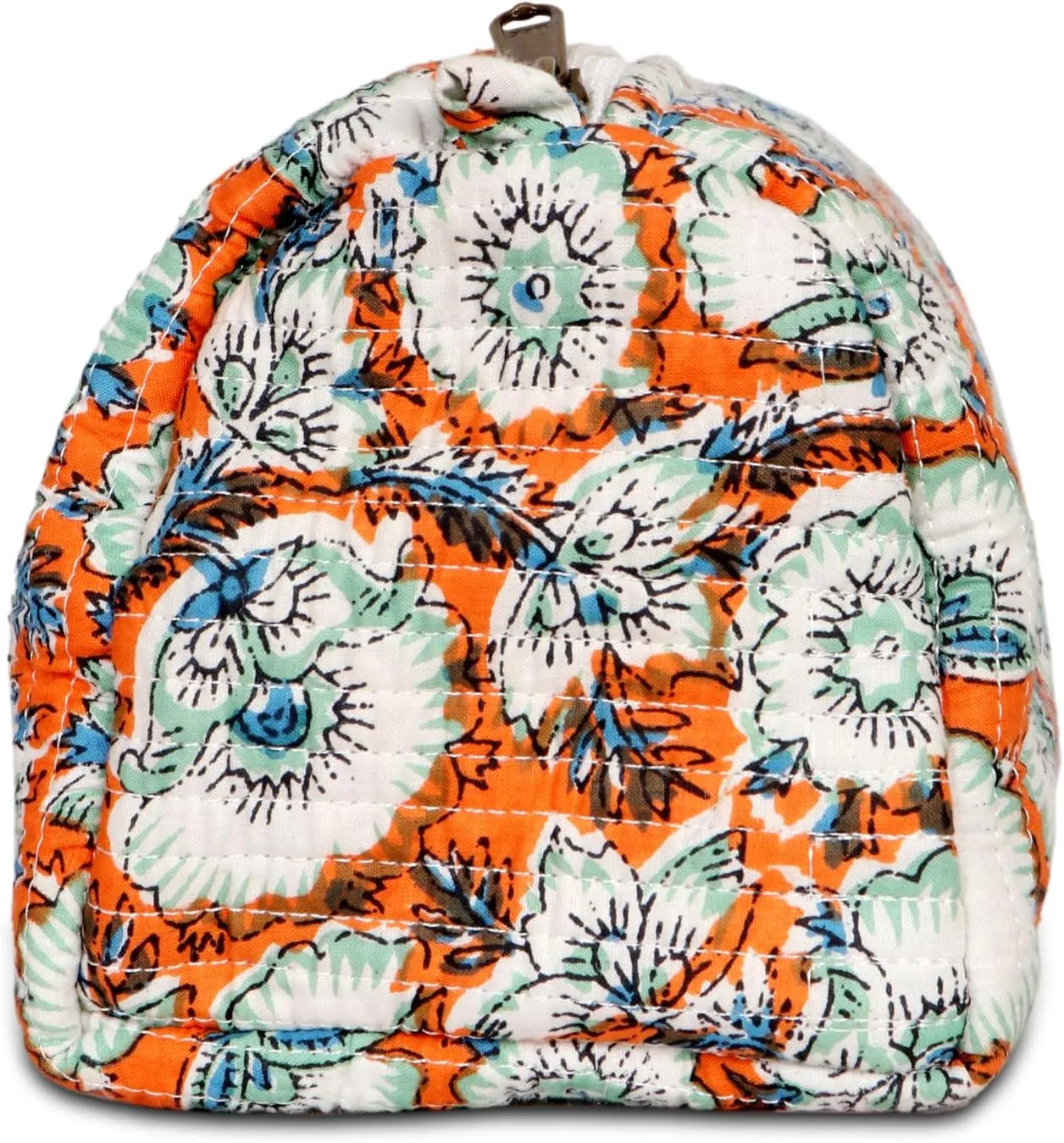 Quilted Makeup Bag, 3 PCS Cotton Large Travel Makeup Bag, Cute Floral Coquette Make up Bag Cosmetic Bag Toiletry Bag for Women Girls Orange