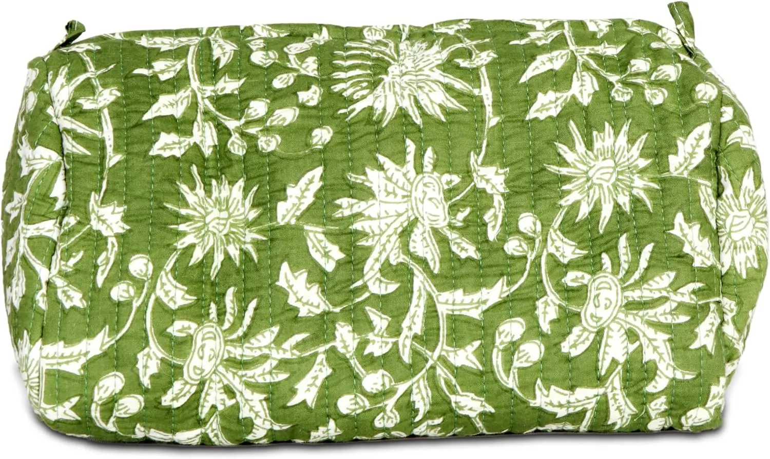 Quilted Makeup Bag, 3PCS Cotton Large Travel Makeup Bag, Cute Floral Coquette Make up Bag Cosmetic Bag Toiletry Bag for Women Girls Gifts & Everyday Personal Use Green Botanical Print