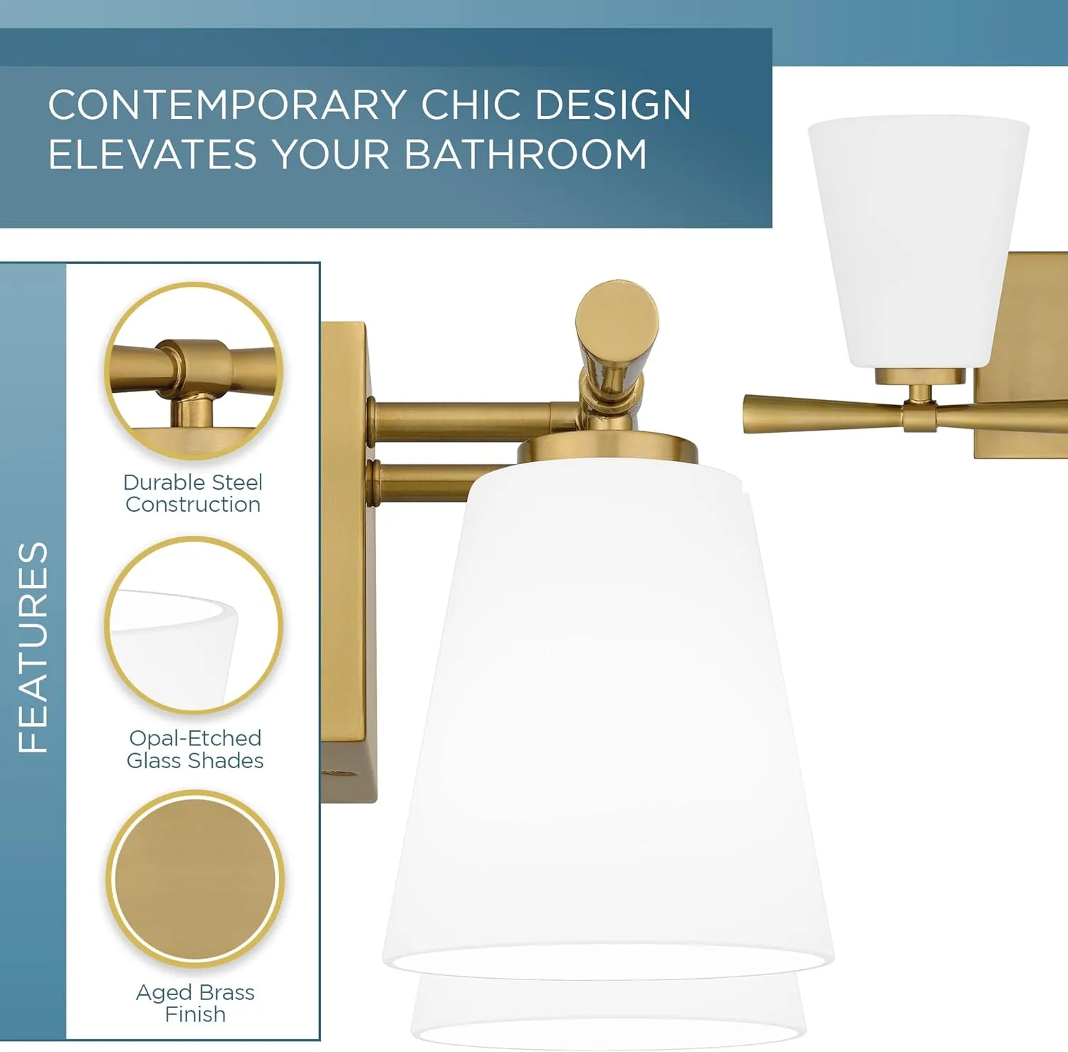 Quoizel Brindley Bath Vanity Lights, 16 Inch 2-Light Aged Brass Transitional Bathroom Lighting Fixtures Over Mirror, Opal Etched Glass Shades, Wall Mount Light for Bathroom
