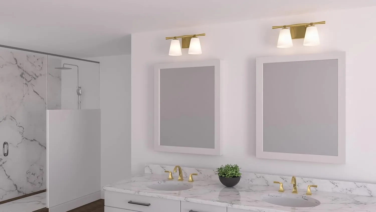 Quoizel Brindley Bath Vanity Lights, 16 Inch 2-Light Aged Brass Transitional Bathroom Lighting Fixtures Over Mirror, Opal Etched Glass Shades, Wall Mount Light for Bathroom