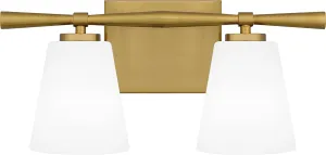 Quoizel Brindley Bath Vanity Lights, 16 Inch 2-Light Aged Brass Transitional Bathroom Lighting Fixtures Over Mirror, Opal Etched Glass Shades, Wall Mount Light for Bathroom