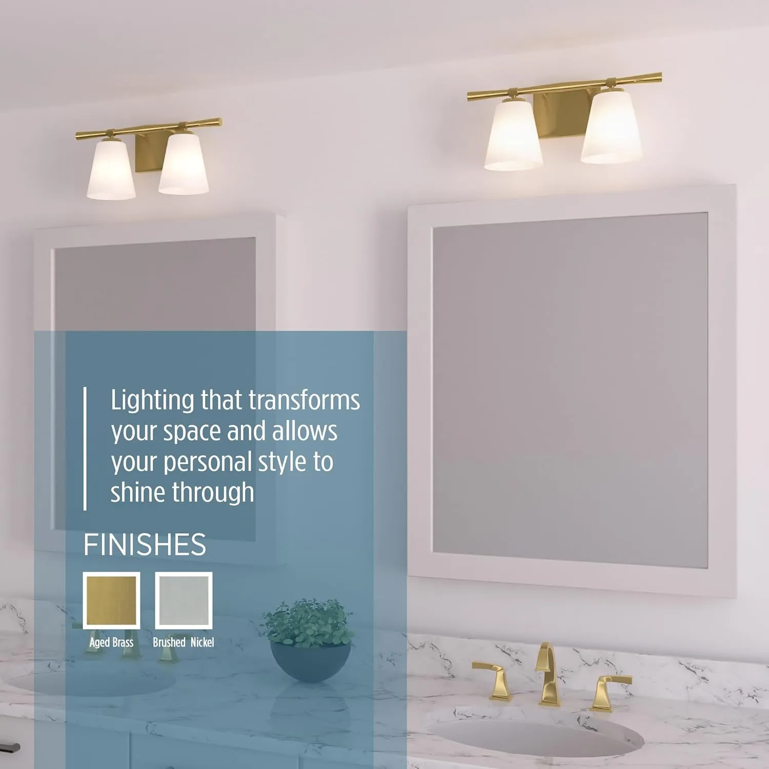 Quoizel Brindley Bath Vanity Lights, 16 Inch 2-Light Aged Brass Transitional Bathroom Lighting Fixtures Over Mirror, Opal Etched Glass Shades, Wall Mount Light for Bathroom