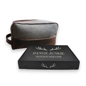 Ranch Junkie Drifter Canvas Leather Army Green Large Toiletry Bag Double Compartments
