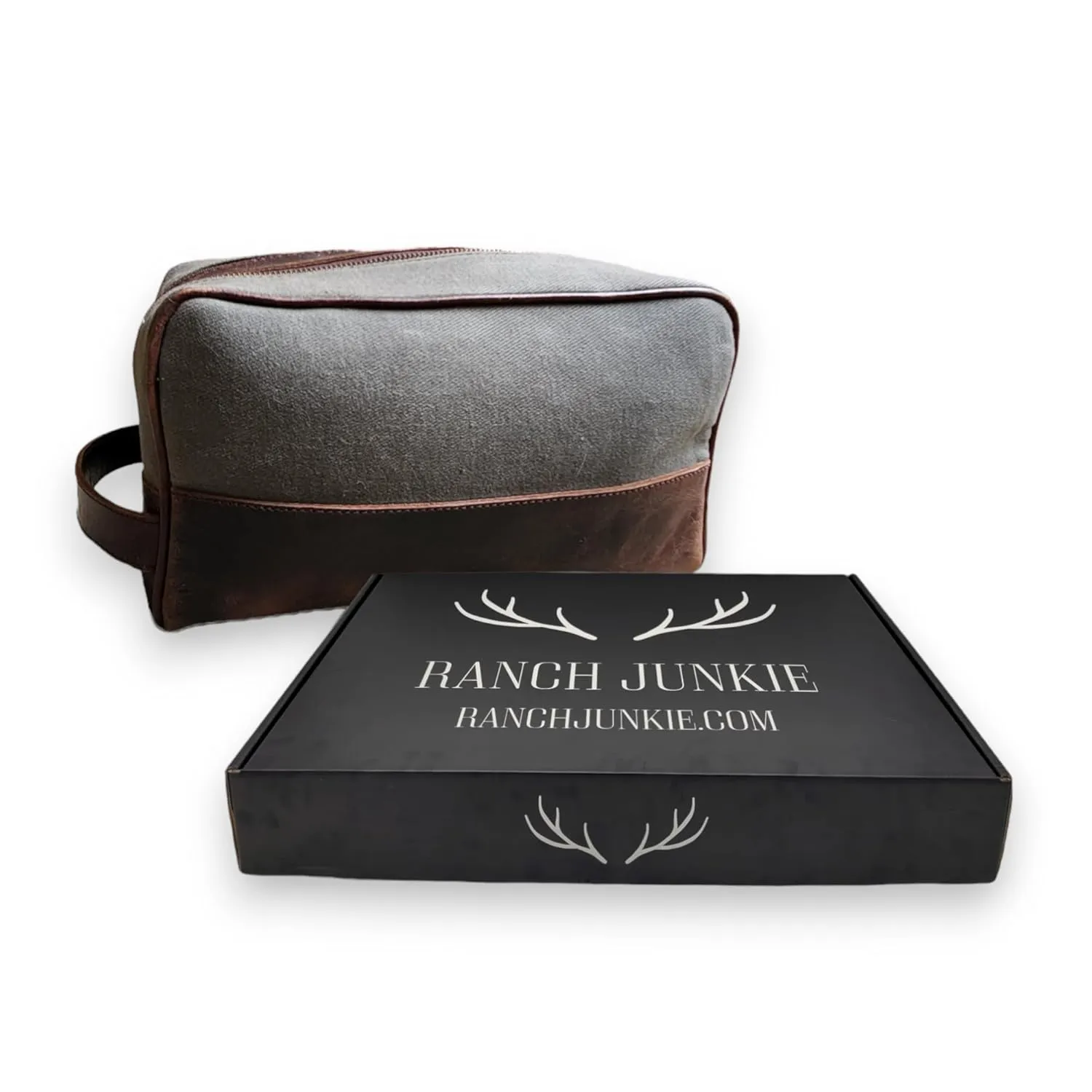 Ranch Junkie Drifter Canvas Leather Army Green Large Toiletry Bag Double Compartments