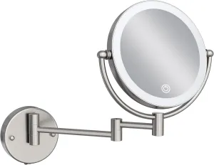 Rechargeable Wall Mounted Lighted Makeup Vanity Mirror with Magnification, 8 Inch Double-Sided 10X Magnifying Bathroom Mirror, Light up Mirror Foldable, Vibrant Brushed Nickel