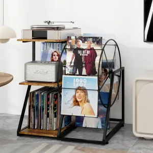 Record Player Stand with Ferris Wheel for Vinyl Display, Turntable Stand with Vinyl Storage Shelf,Record Cabinet, Vintage Record Player Table for Living Room, Bedroom, Studio (Retro)
