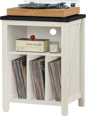 Record Player Stand with Vinyl Record Storage,White Record Player Table Holds up to 160 Albums,Large Wood Turntable Stand Cabinet Dispaly Shelf for Living Room,Bedroom,Office