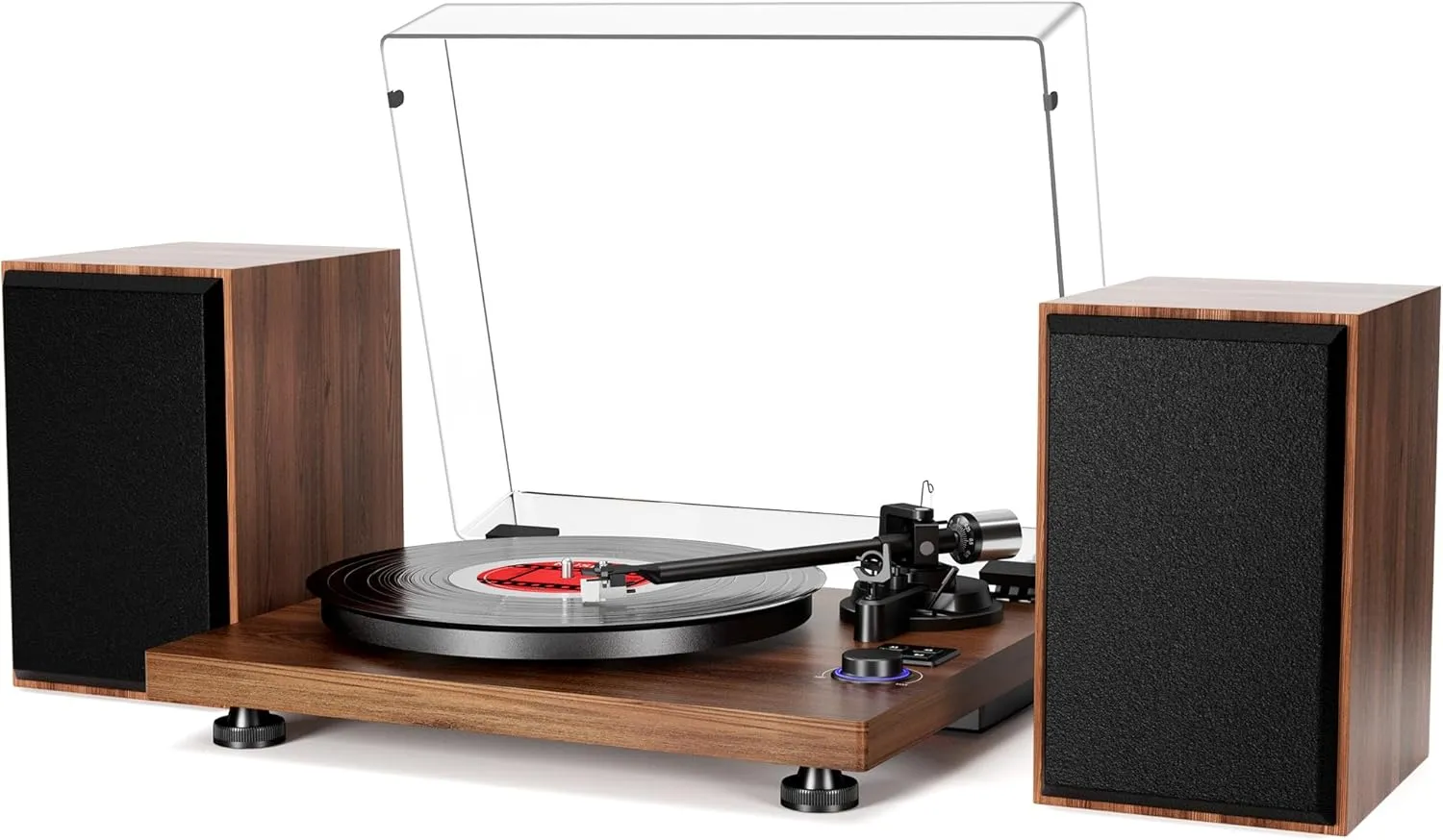 Record Player with Magnetic Cartridge, Bluetooth Belt Drive Vinyl Turntable High Fidelity System with 36 Watt Bookshelf Speakers, Built-in Phono Preamp, USB Recording and Auto Stop