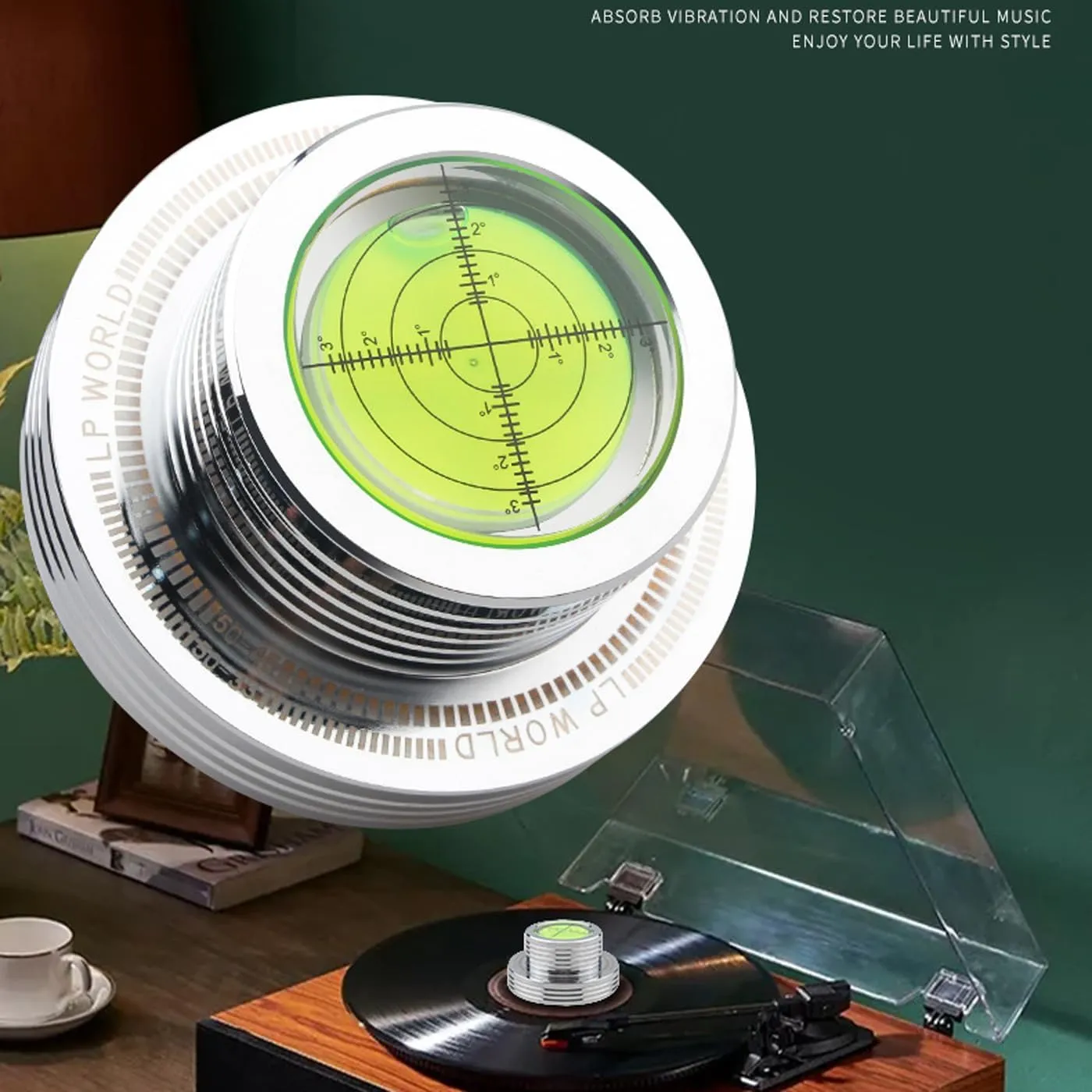 Record Weight Stabilizer, HiFi Turntable Level 50Hz LP Weight Phono Disc Stabilizer, 3 in 1 Strobe Scale 45RPM Record Puck Vinyl Record Clamp with Bubble Level for Phonograph Record Players