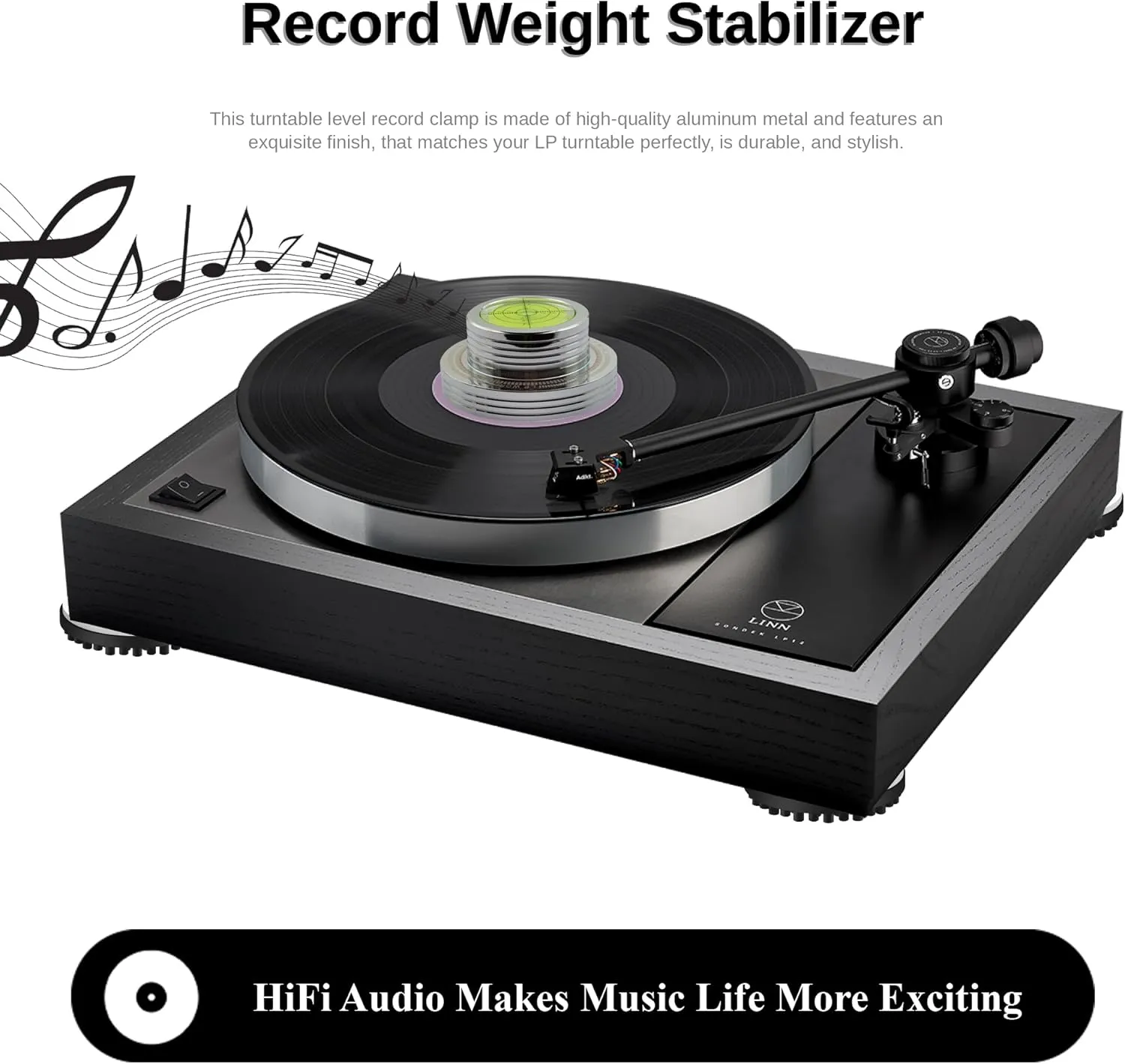 Record Weight Stabilizer, HiFi Turntable Level 50Hz LP Weight Phono Disc Stabilizer, 3 in 1 Strobe Scale 45RPM Record Puck Vinyl Record Clamp with Bubble Level for Phonograph Record Players