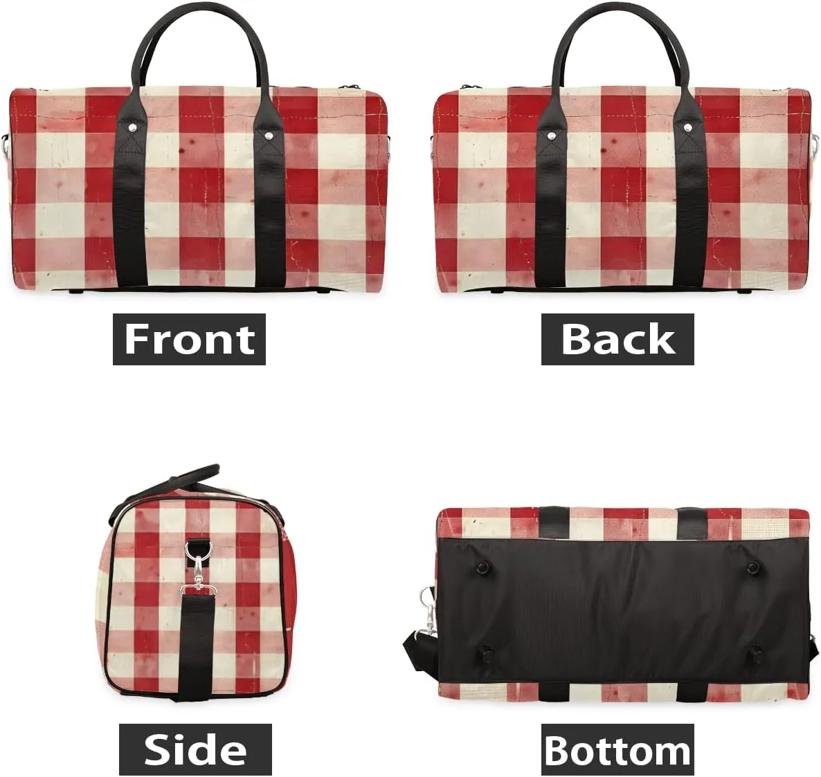Red Buffalo Check Travel Duffle Bag for Women Men Gym Duffel Foldable Bag Waterproof Weekender Rustic Christmas Plaid Duffle Tote