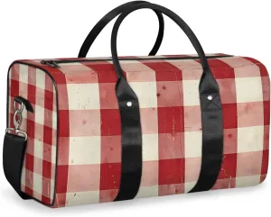 Red Buffalo Check Travel Duffle Bag for Women Men Gym Duffel Foldable Bag Waterproof Weekender Rustic Christmas Plaid Duffle Tote