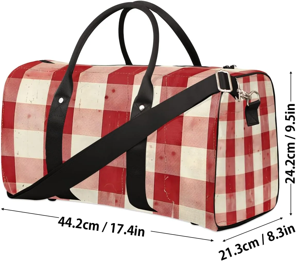 Red Buffalo Check Travel Duffle Bag for Women Men Gym Duffel Foldable Bag Waterproof Weekender Rustic Christmas Plaid Duffle Tote