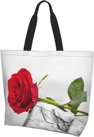 Red Roses Flowers Valentine Love Tote Bag Shopping Bag Portable Handbags Tote Shoulder Bucket Bags for Women