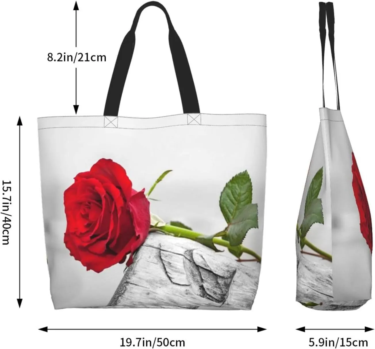 Red Roses Flowers Valentine Love Tote Bag Shopping Bag Portable Handbags Tote Shoulder Bucket Bags for Women