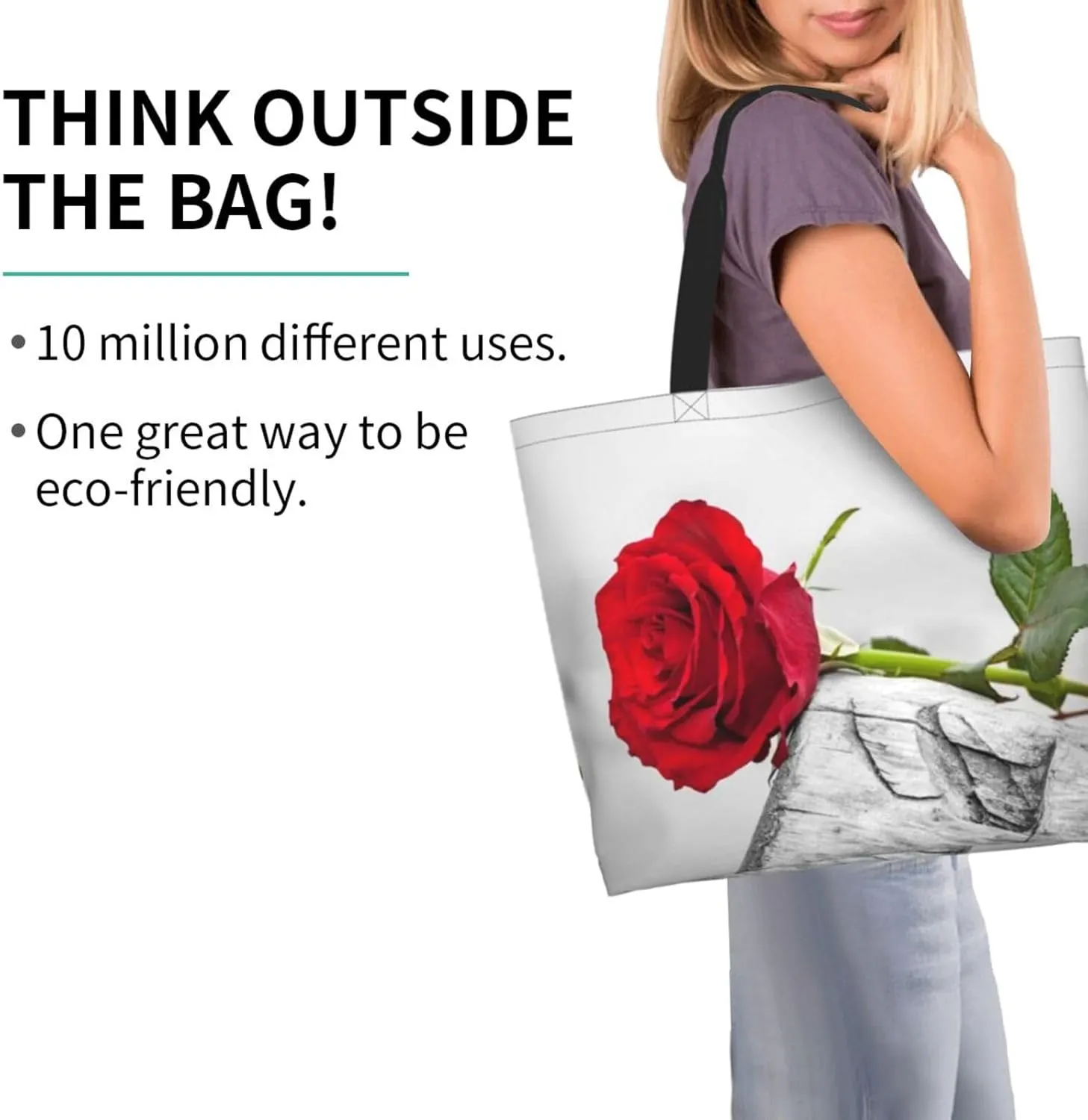 Red Roses Flowers Valentine Love Tote Bag Shopping Bag Portable Handbags Tote Shoulder Bucket Bags for Women