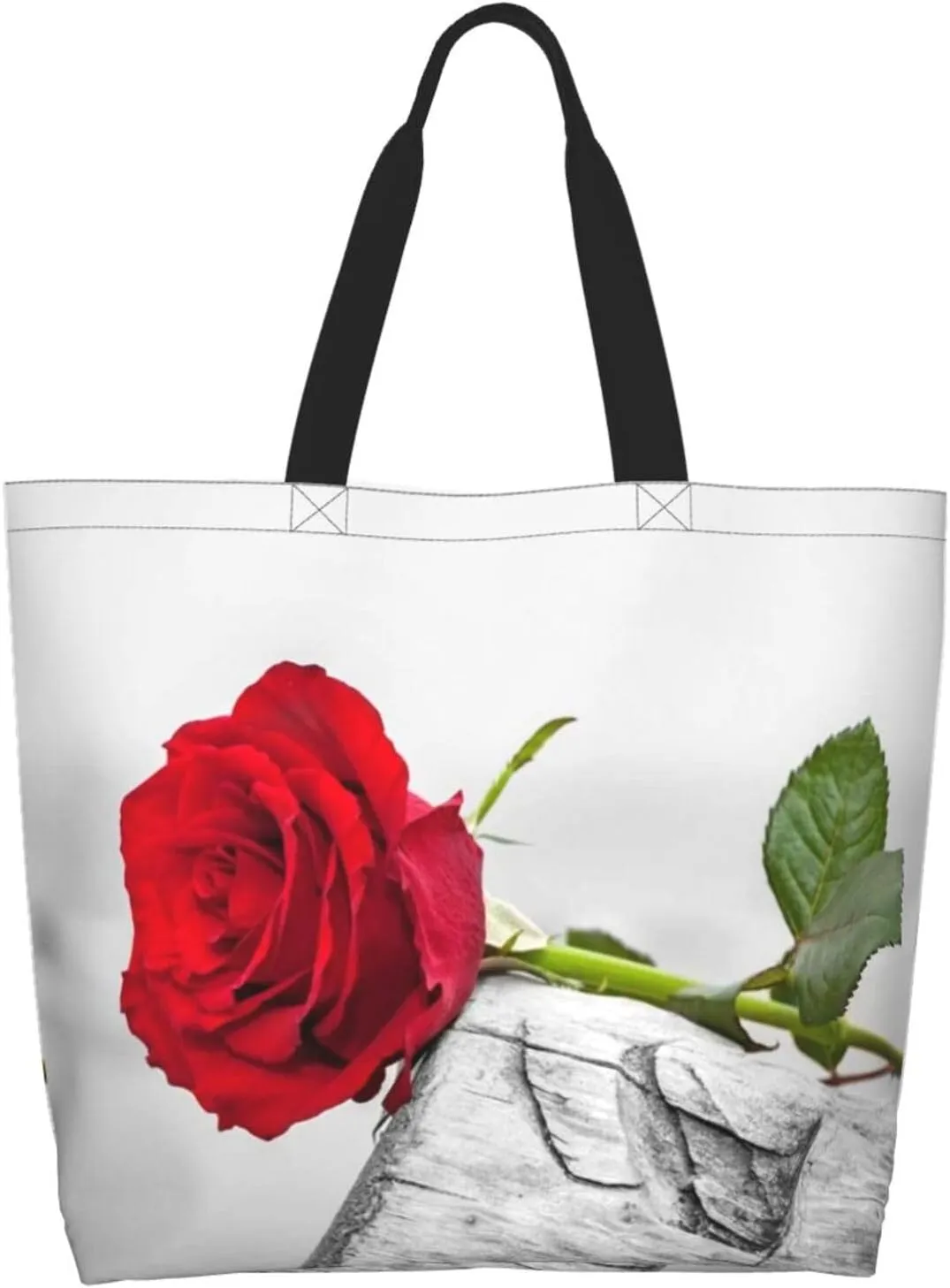 Red Roses Flowers Valentine Love Tote Bag Shopping Bag Portable Handbags Tote Shoulder Bucket Bags for Women