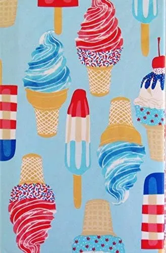 Red, White and Blue Summer Patriotic Popsicles and Ice Cream Cones, Flannel Back (52" x 52" Square)