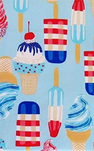 Red, White and Blue Summer Patriotic Popsicles and Ice Cream Cones, Flannel Back (52" x 52" Square)