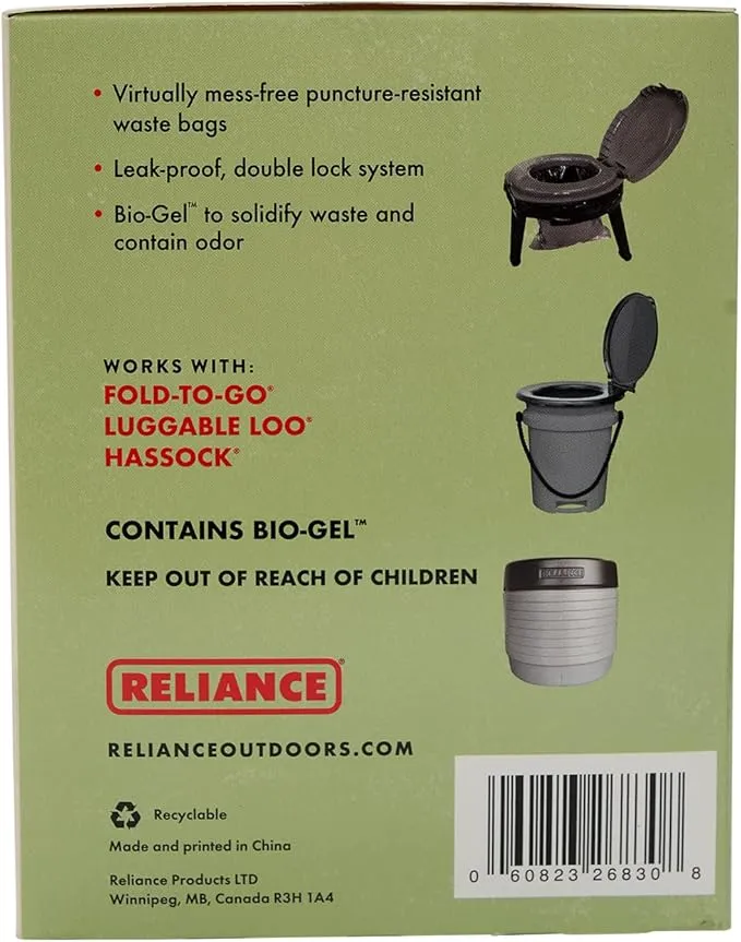 Reliance Products Double Doodie | Portable Toilet Waste Bags | No Gel | 6 Count (Pack of 1), Black, (2683-13)