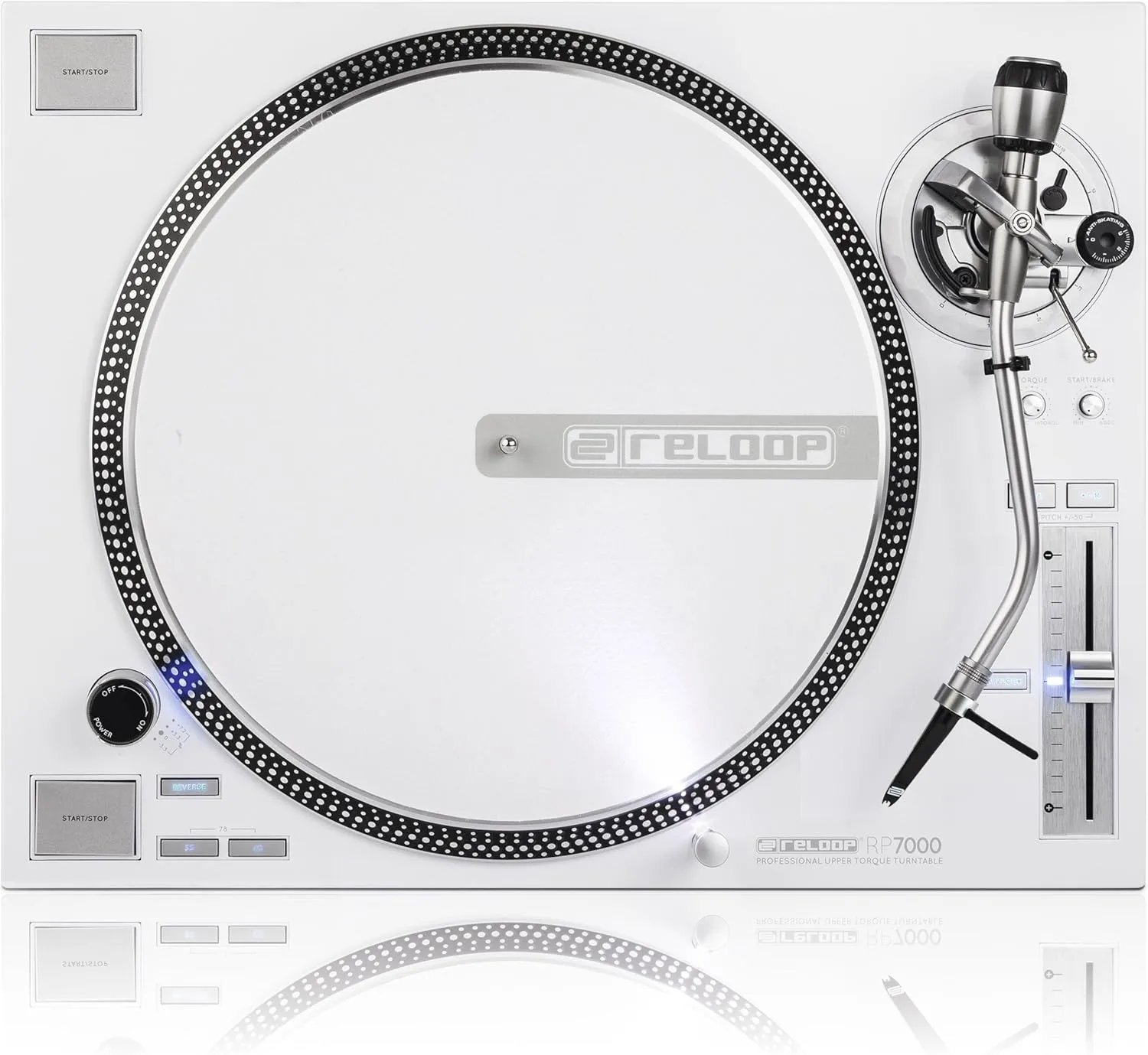 Reloop RP-7000-LTD Quartz Driven DJ Turntable with Upper-Torque Direct Drive, Silver