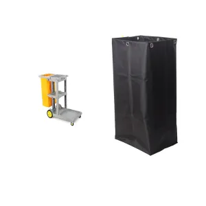 Replacement Janitorial Cart Bag-16 x 11 x 27inches, High Capacity Waterproof Thickened Housekeeping Commercial Janitorial Cleaning Cart Bag with 6 Brass Grommets - 23Gallon (Black)