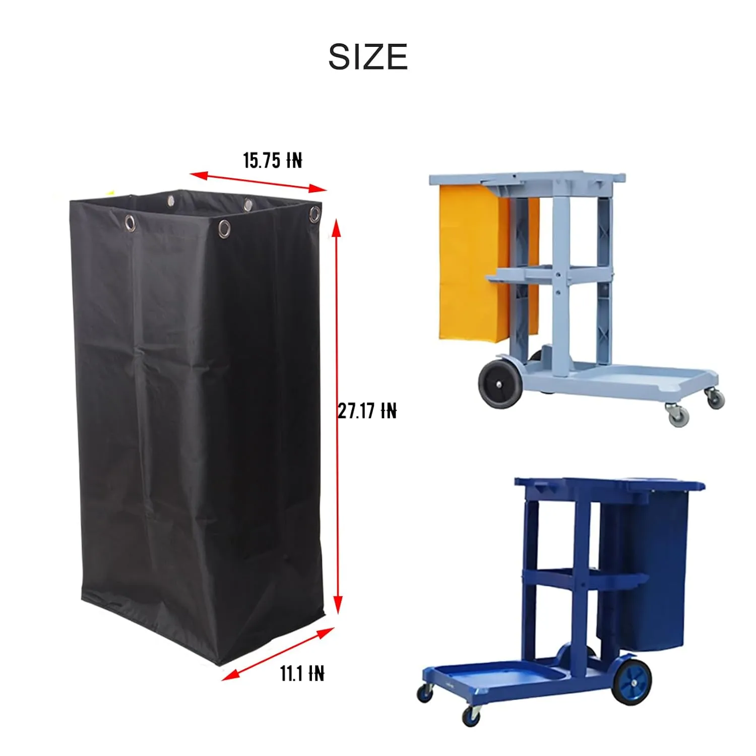 Replacement Janitorial Cart Bag-16 x 11 x 27inches, High Capacity Waterproof Thickened Housekeeping Commercial Janitorial Cleaning Cart Bag with 6 Brass Grommets - 23Gallon (Black)