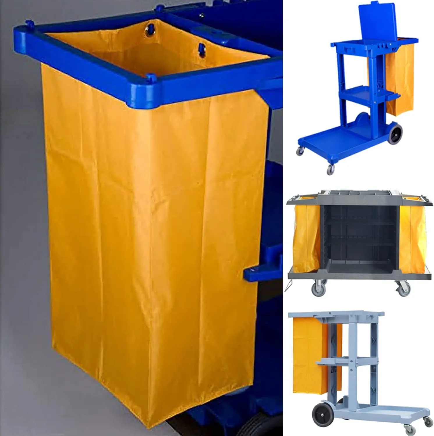 Replacement Janitorial Cart Bag-16 x 11 x 27inches, High Capacity Waterproof Thickened Housekeeping Commercial Janitorial Cleaning Cart Bag with 6 Brass Grommets - 23Gallon (Black)