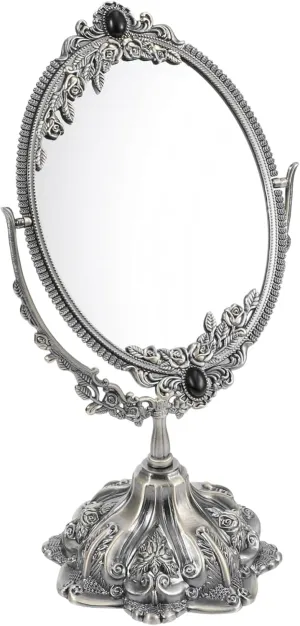 Retro Vanity Mirror Tabletop Mirror for Makeup Dressing Table Mirror Bedroom Tabletop Mirror Metal Swivel Mirror Antique Makeup Mirror Stand to Rotate Glass Vintage Double Mirror