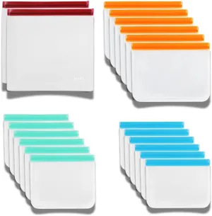 Reusable Freezer Bags | 20-Pack | M, L, XL & Gallon Reusable Ziplock Bags | BPA Free & Leakproof Bags for Fridge Storage, Freezer Storage, Food Storage, & Batch Cooking