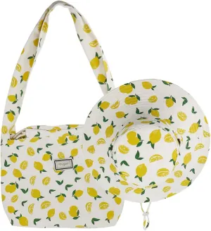 Reversible Bucket Hat Beach Bag Set Printed Wide Brim UV Protection Foldable Sun Hat Handbag Shoulder Bag Set for Travel