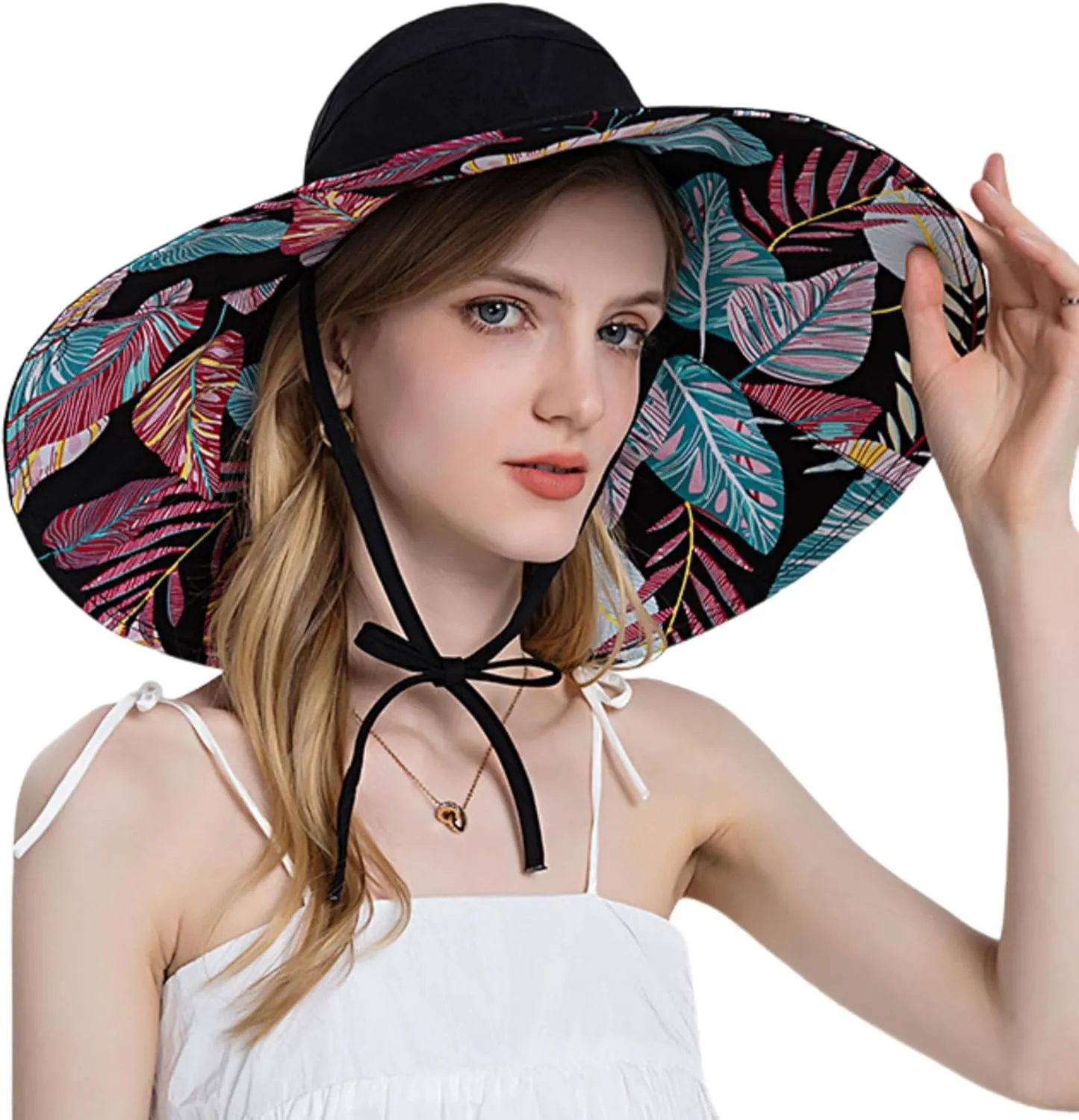 Reversible Floral Wide Brim Sun Hats for Women Packable UV Protection Hat Large Wired Edge Summer Beach Bucket Hat